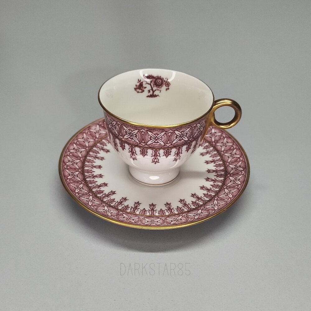 Theodore Haviland New York Cambridge Crimson Footed Demitasse Teacup and Saucer